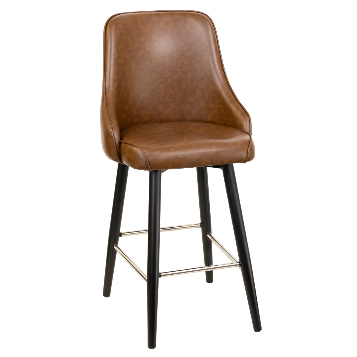 Tufted Back Bucket Bar Stool for Restaurant and Home with Square Black Frame and Chrome Foot Ring