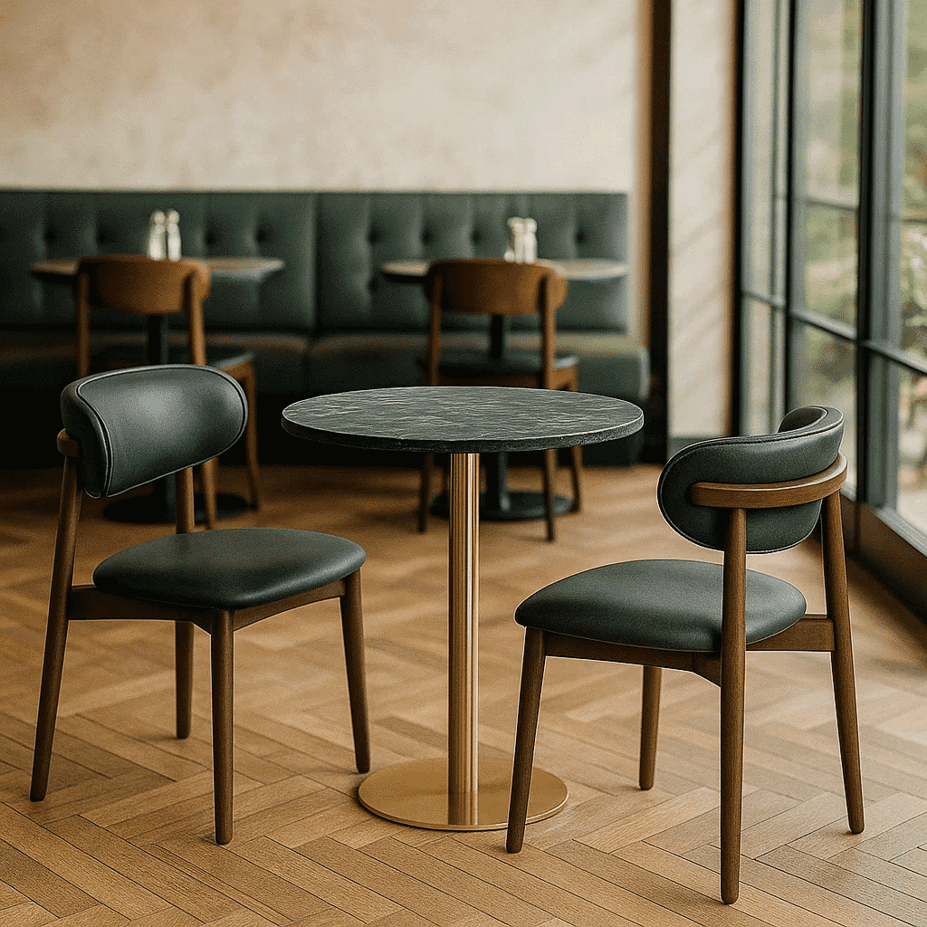 Fine Dining Restaurant Set with Sintered Stone Top & 2 Walnut Chairs