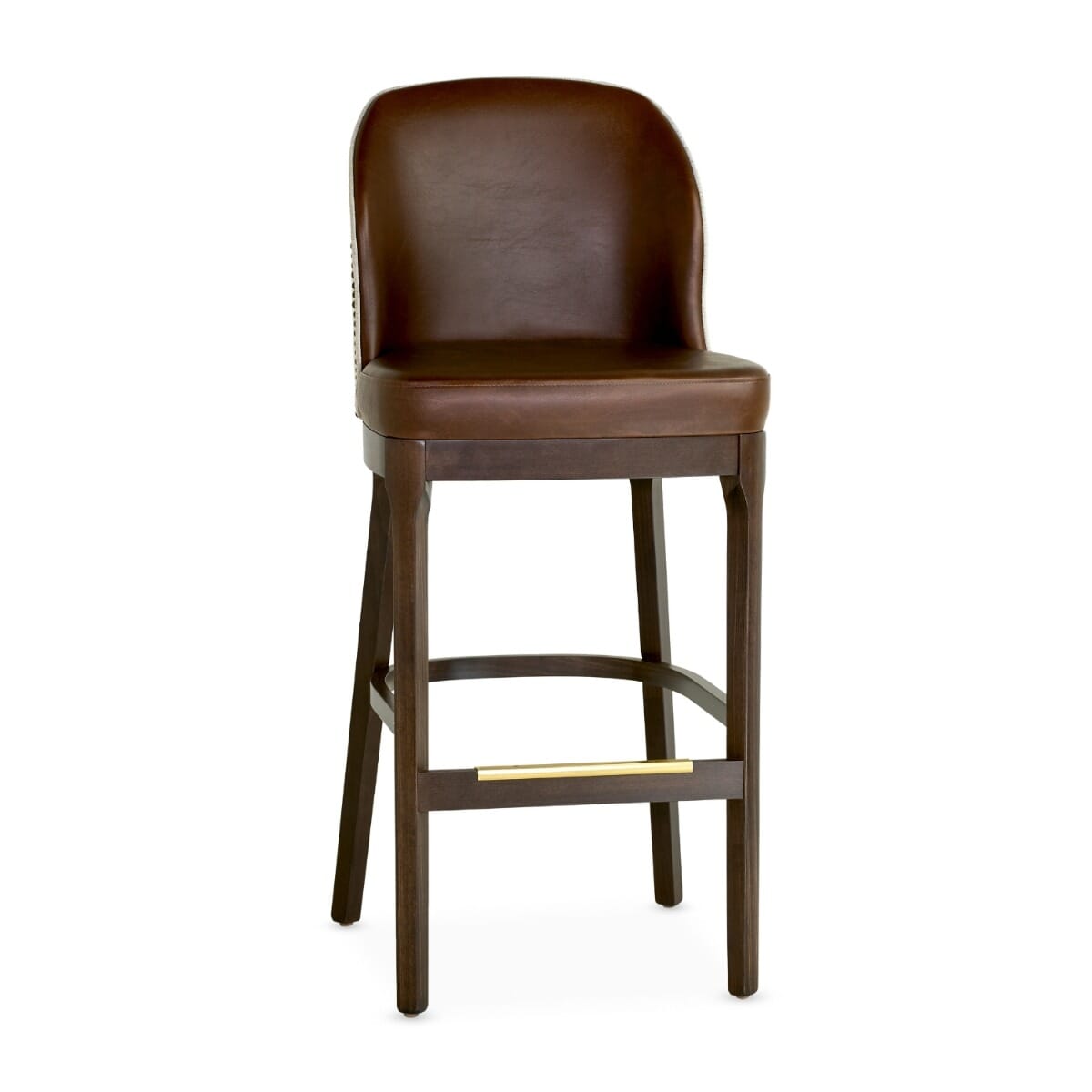 Grace Modern Wood Restaurant Bar Stool in Brown Finish and Nailhead Trim