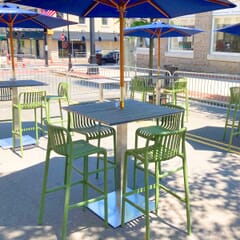 Stackable Indoor/Outdoor Resin Bar Stool With Striped Seat and Back in Green