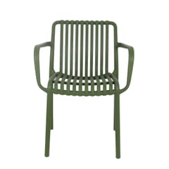 Stackable Outdoor Arm Resin Chair with Striped Seat and Back in Green