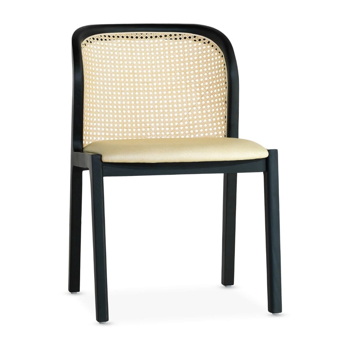 Harlow Black Wood Restaurant Chair with Cane Back and Upholstered Seat