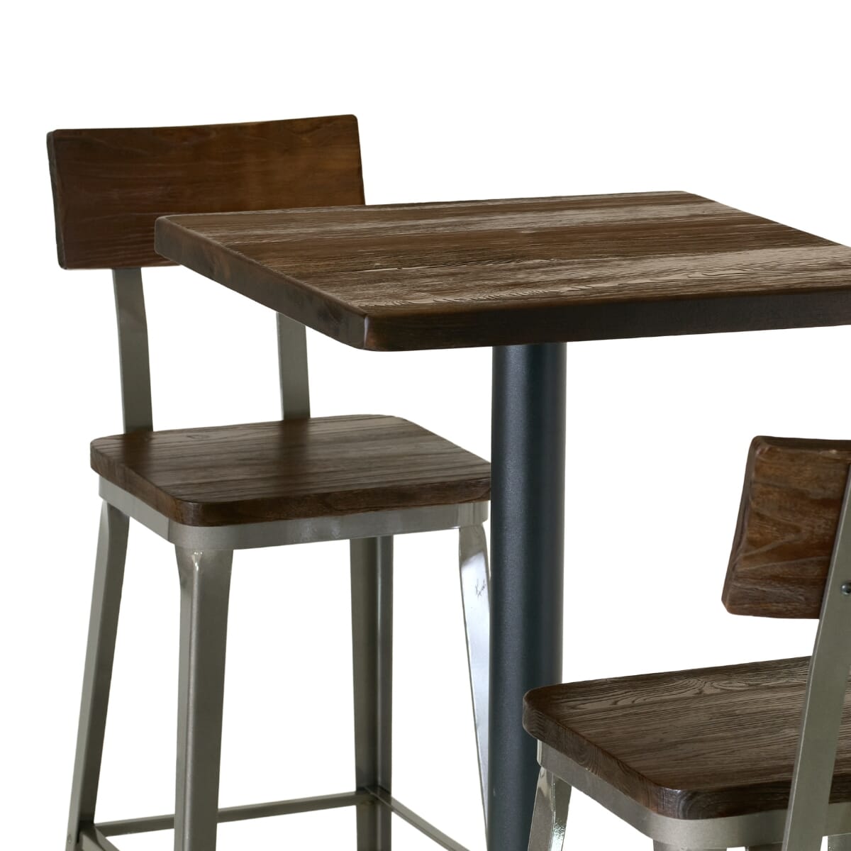 Heavy Duty Restaurant Bar Height Table Set with 2 Wood Seat Modern Industrial Bar Stools