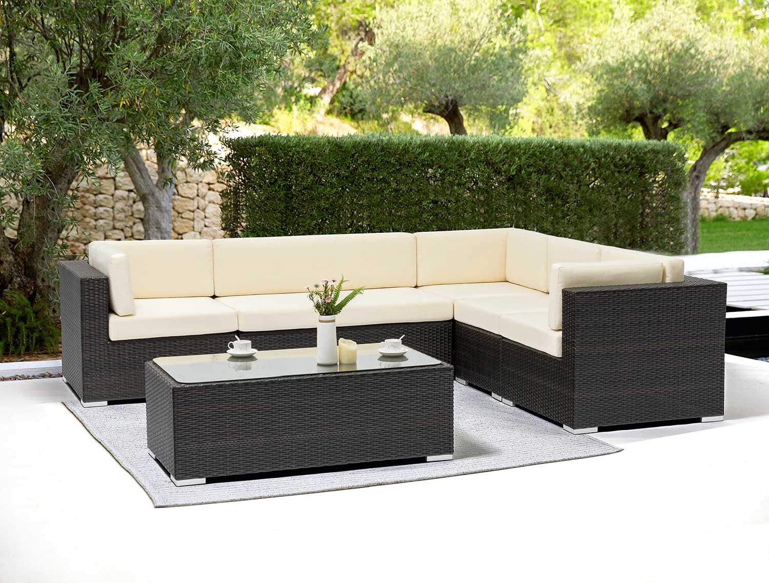 Siena Espresso Wicker Outdoor Lounge Sectional - Double