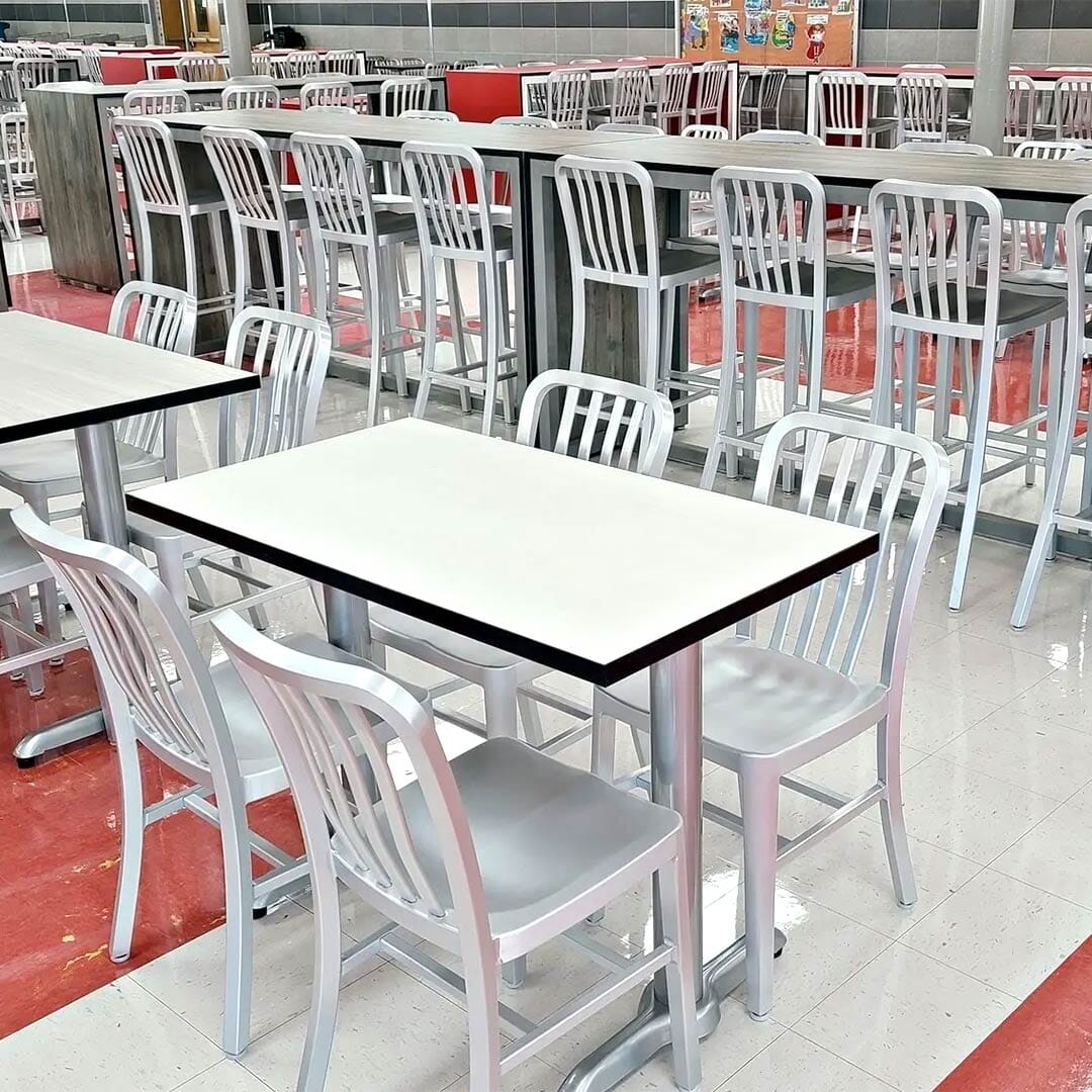 Outdoor Aluminum Navy-Style Vertical-Back Commercial Chair in Silver