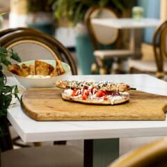 Economy Sintered Stone Restaurant Table Top in White with Amber Veins