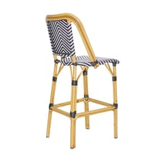 Outdoor Bamboo Restaurant Bar Stool in Black/White Synthetic Wicker