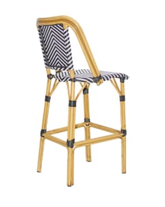 Synthetic Wicker & Bamboo Commercial Outdoor Bar Stool - Black/White