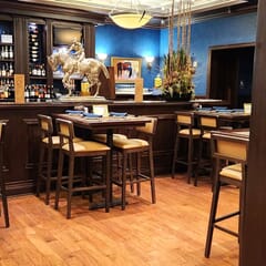 Fully Upholstered Solid Wood Square Back Restaurant Bar Stool With Nailhead Trim