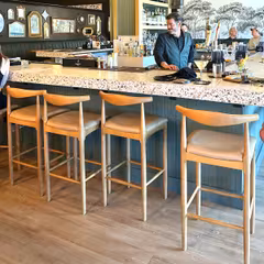 Natural Elm Wood Restaurant Bar Stool With Upholstered Seat