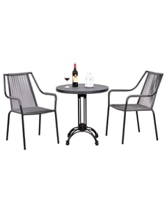 Stackable Roped Outdoor Chair with Arms and Black Aluminum Frame in Grey 