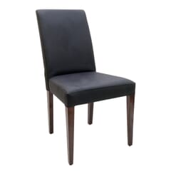 Walnut Wood Fully Upholstered Seat and Back Side Chair in Black Vinyl 