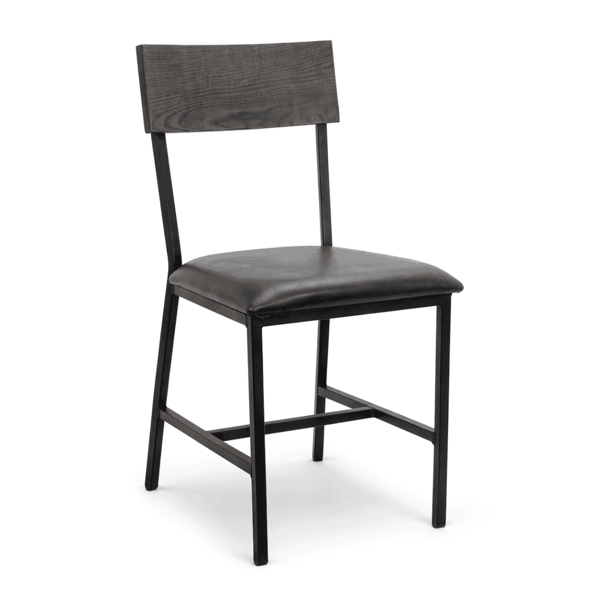 Gray Oak Wood Restaurant Chair with Black Industrial Steel Frame