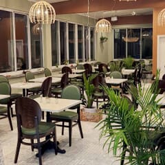 Fully Upholstered Espresso Wood Round Back Restaurant Chair with Nailhead Trim