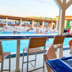 Tan Outdoor Aluminum Restaurant Bar Stool with Synthetic Teak Wood