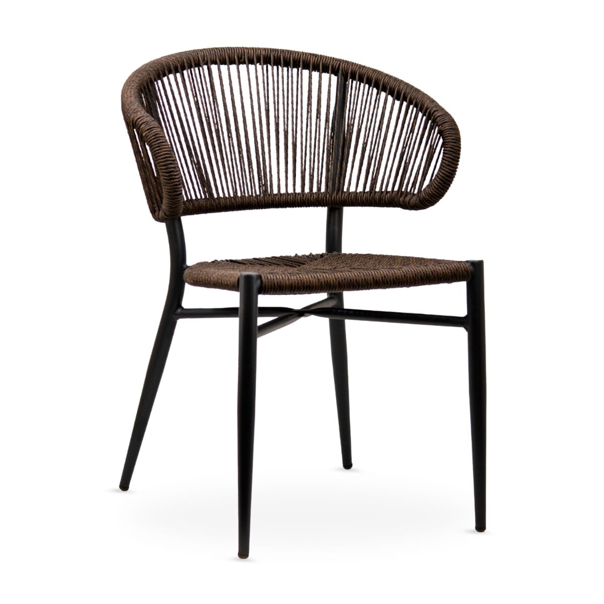 Palmera Stackable Outdoor Restaurant Rope Chair with Brown Seat and Back