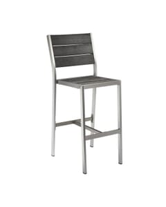 Outdoor Restaurant Bar Stool - Brushed Pewter Synthetic Wood Back and Seat and Brushed Silver Frame (front)