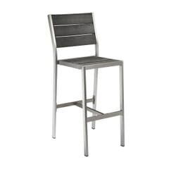Outdoor Aluminum Bar Stool with Pewter Synthetic Teak Wood Slats