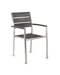 Aluminum Outdoor Stackable Restaurant Arm Chair With Pewter Synthetic Teak Slats