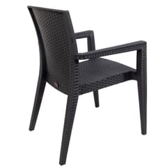 Curved-Back Dark Gray Wicker look Restaurant Chair with Arms