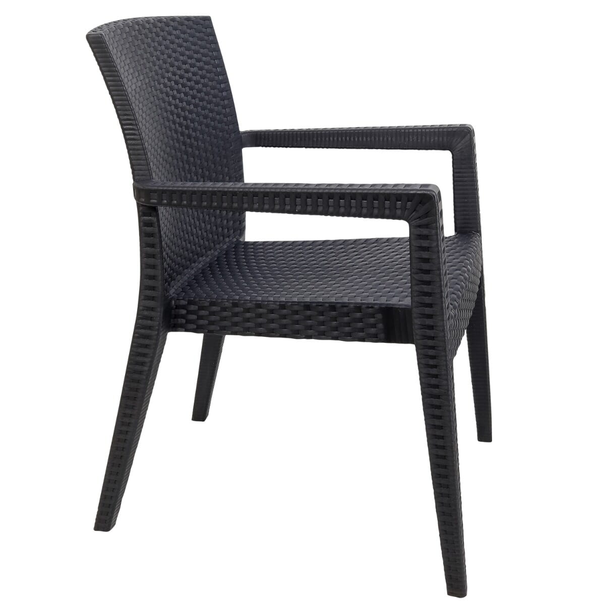 Curved Back Dark Gray Wicker look Restaurant Chair with Arms