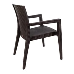 Curved-Back Brown Wicker look Restaurant Chair with Arms