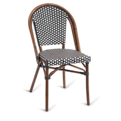 Stackable Curved-Back Synthetic Wicker & Bamboo Commercial Outdoor Chair - Black/White