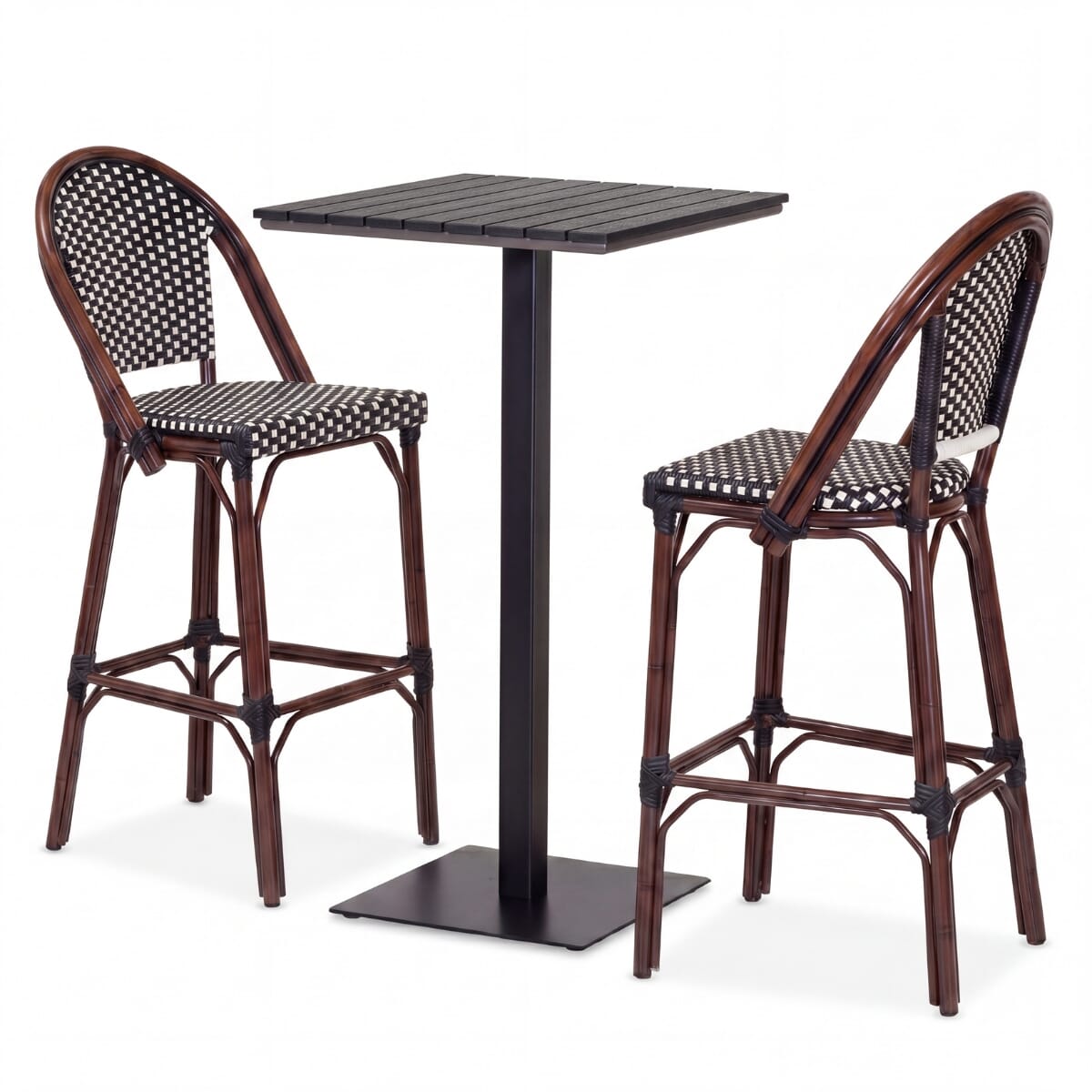 Two Bar Rest 2-Seat Restaurant Bar Set | Wicker & Teak Top