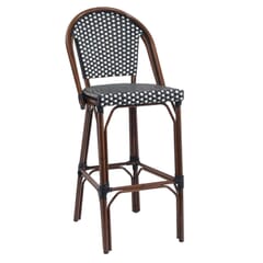 Curved-Back Synthetic Wicker & Bamboo Commercial Outdoor Bar Stool