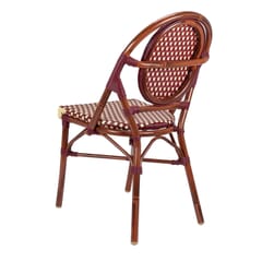 Synthetic Wicker & Bamboo Stackable Outdoor Chair with Rounded Back in Mahogany/Burgundy