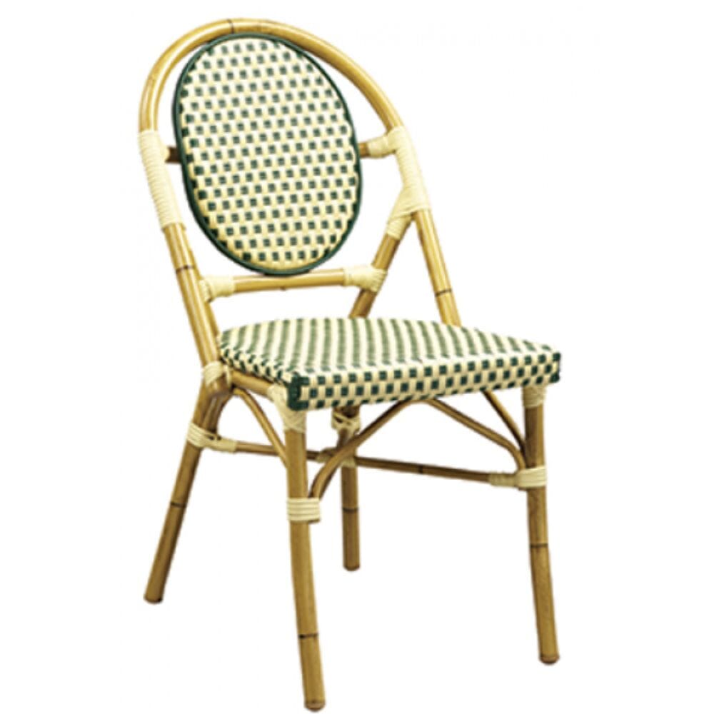 Synthetic Wicker & Bamboo Stackable Outdoor Restaurant Chair in Natural/Green