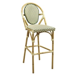 Synthetic Wicker & Bamboo Outdoor Bar Stool with Rounded Back in Natural/Green
