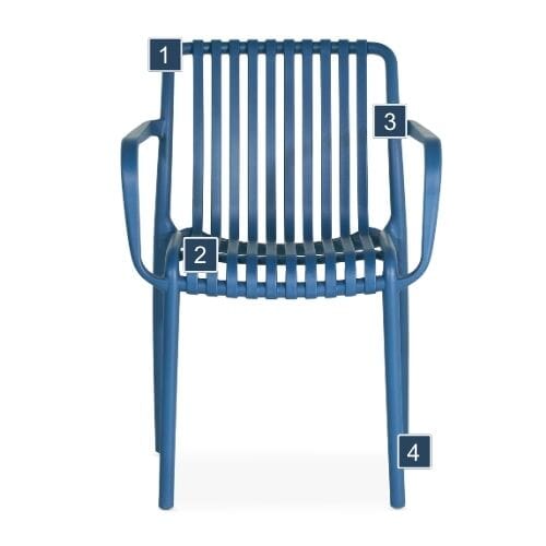 Blue Resin Palissade Style Arm Chair Features