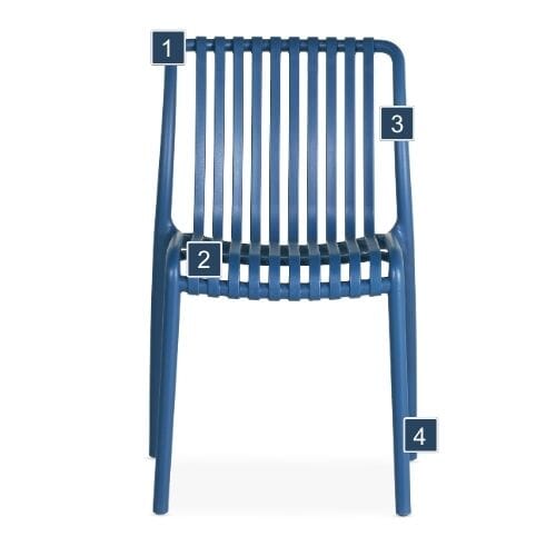 Blue Resin Palissade Style Restaurant Chair Features
