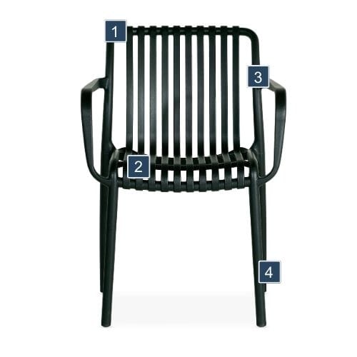 Black Resin Arm Palissade Style Chair Features