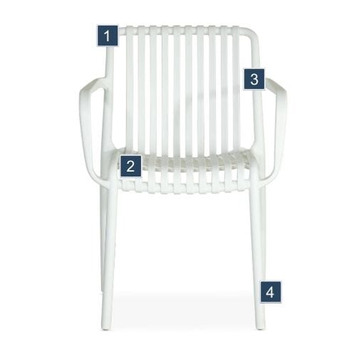 White Resin Palissade Arm Chair Features