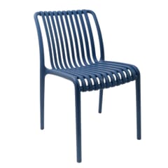 Stackable Indoor/Outdoor Resin Restaurant Chair With Striped Seat and Back in Blue