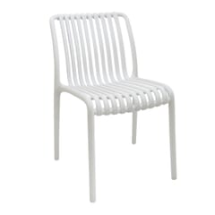 Stackable Indoor/Outdoor Resin Chair With Striped Seat and Back in White