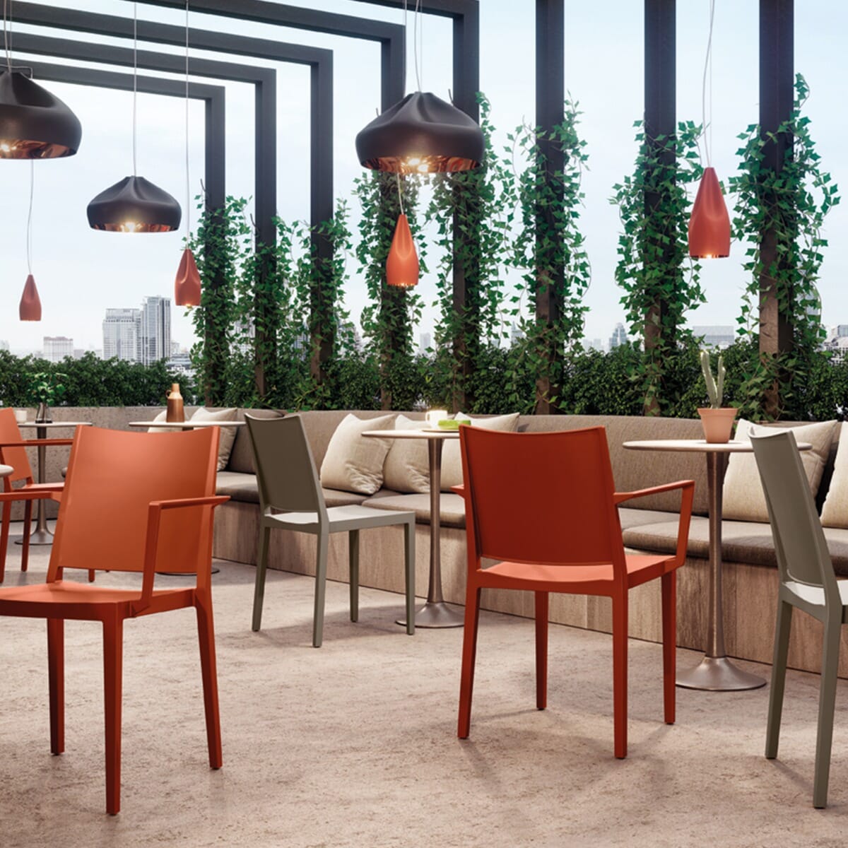 Vetra Stackable Indoor/Outdoor Resin Restaurant Chair With Square Back in Orange