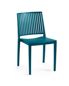 Stackable Indoor/Outdoor Resin Restaurant Chair With Striped Square Back in Light Blue