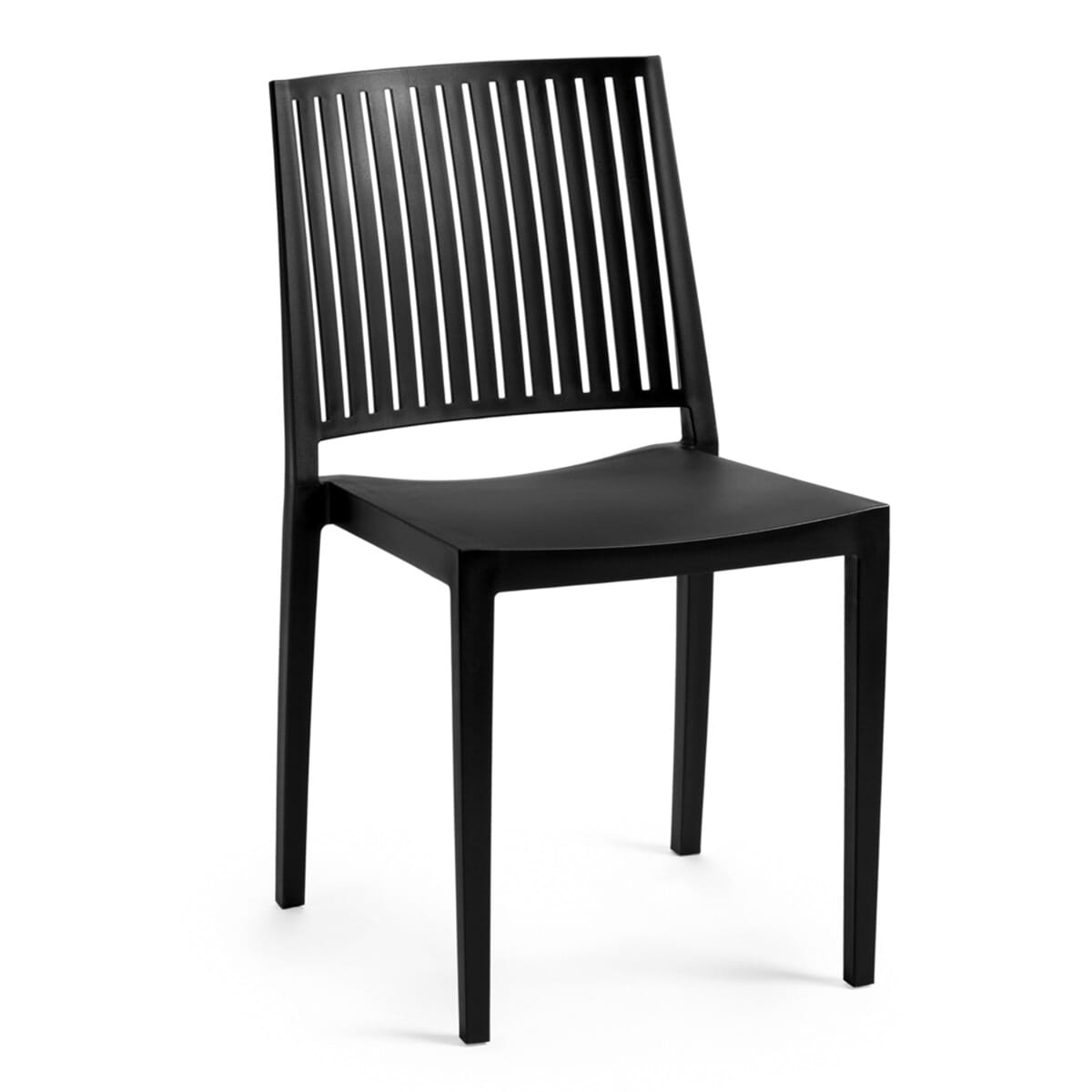 Vento Stackable Indoor/Outdoor Resin Restaurant Chair With Striped Square Back in Black