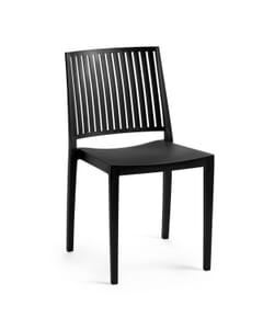 Stackable Indoor/Outdoor Resin Restaurant Chair With Striped Square Back in Black