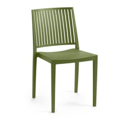Stackable Indoor/Outdoor Resin Restaurant Chair With Striped Square Back in Olive