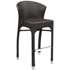 Curved-Back Synthetic Wicker Outdoor Restaurant Bar Stool  - 1 Lot of 8 Bar Stools