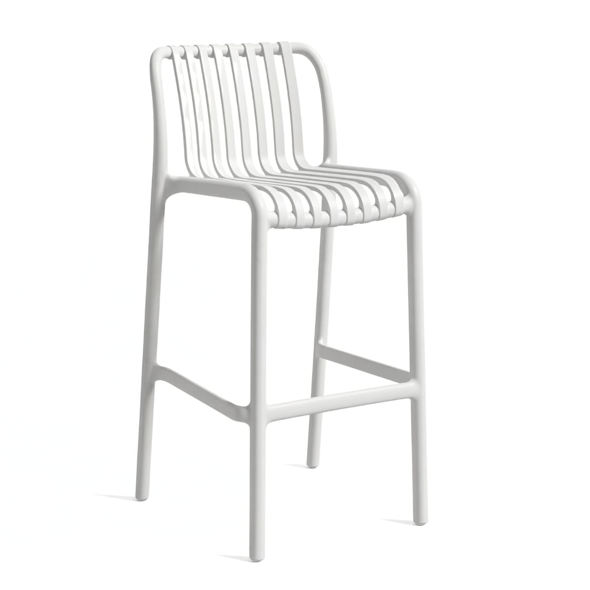Stackable Indoor/Outdoor Resin Bar Stool With Striped Seat and Back in White