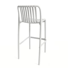 Stackable Indoor/Outdoor Resin Bar Stool With Striped Seat and Back in White