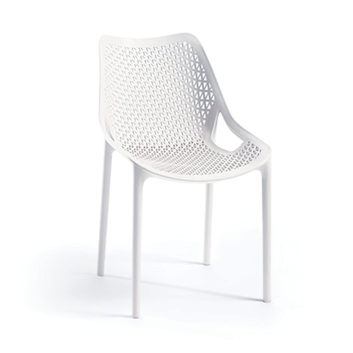 Stackable Indoor/Outdoor White Resin Restaurant Chair With Mesh Design