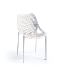 Stackable Indoor/Outdoor White Resin Restaurant Chair With Mesh Design