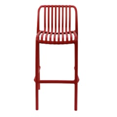 Outdoor Resin Bar Stool with Striped Seat and Back in Red