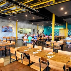 Eden Metal Restaurant Chair with Reclaimed Wood Back